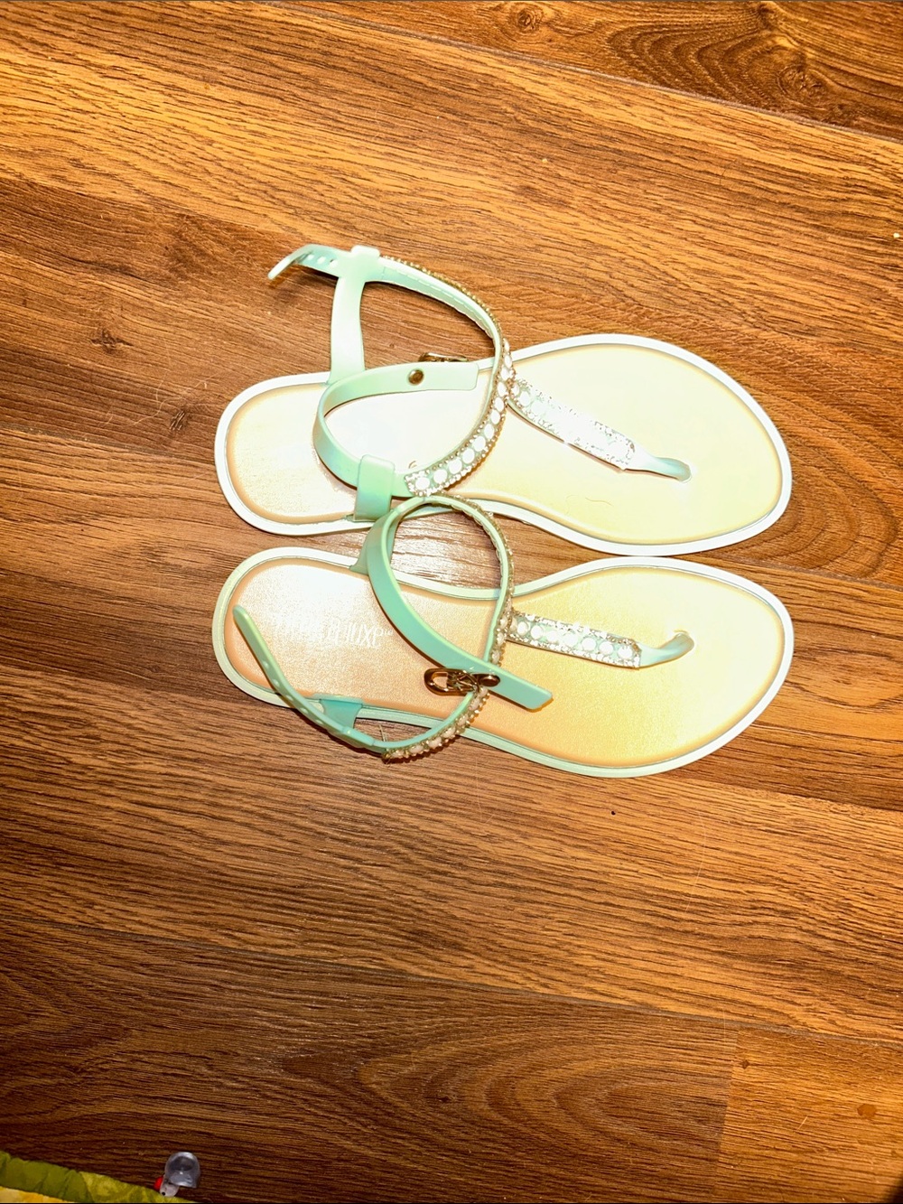 Women’s Mint Green Jeweled T-Strap Sandals